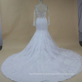 Q028 Luxury Deep V Neck Mermaid Wedding Custom Made Full Sleeve Applique Wedding Dress